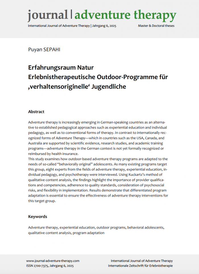 Erlebnistherapeutische Outdoor-Programme für ‚verhaltensoriginelle‘ Jugendliche